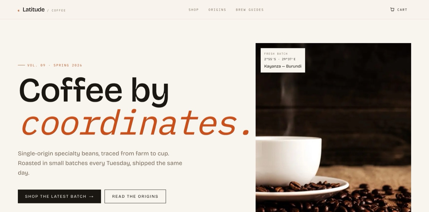 Latitude Coffee — e-commerce store homepage
