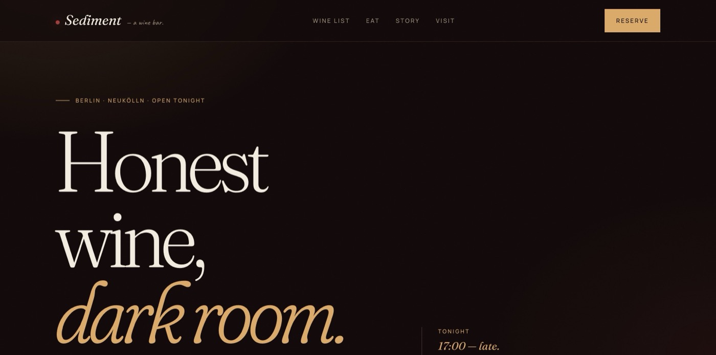 Sediment — natural wine bar website