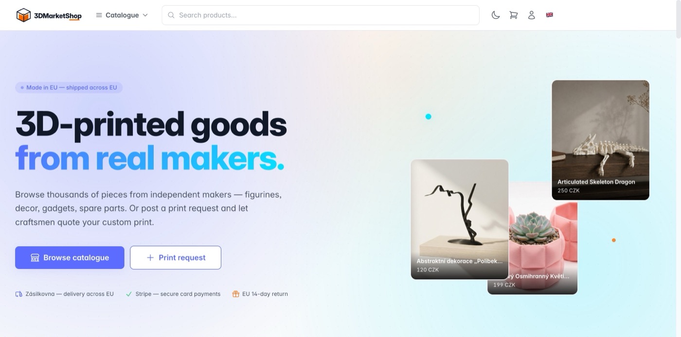 3DMarketShop — 3D-printing marketplace homepage